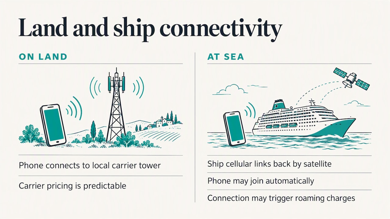Why cruise connectivity is different from normal travel — overview diagram